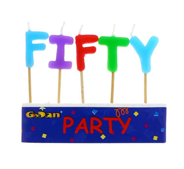 Świeczki na tort "50 Urodziny - Fifty", GODAN, 5 szt