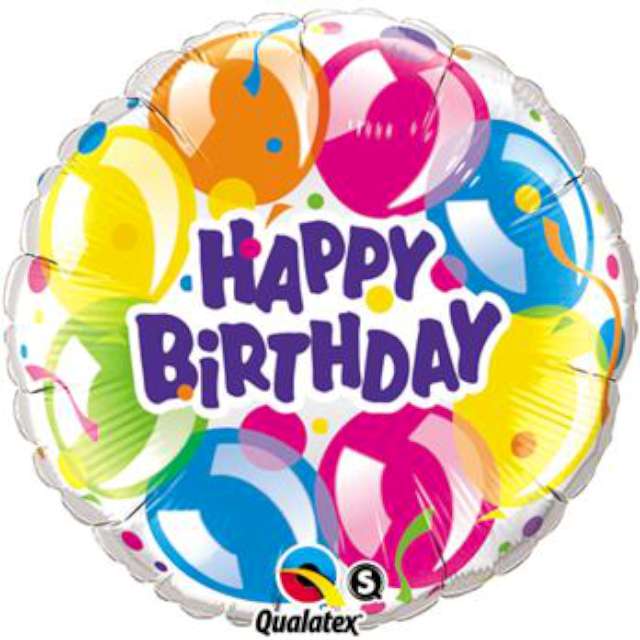 Balon foliowy 18" Happy Birthday z balonikami