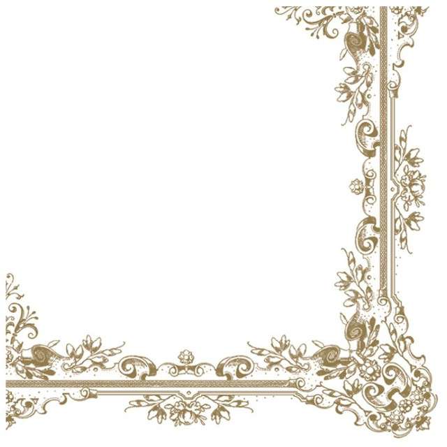 Serwetki 33 cm, ślub, białe, złoty ornament, 20 szt