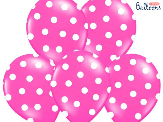 Balony 14", "Kropki" Pastel Hot Pink, STRONG, 50 szt