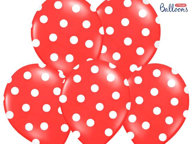 Balony 14", "Kropki" Pastel Poppy Red, STRONG, 6 szt