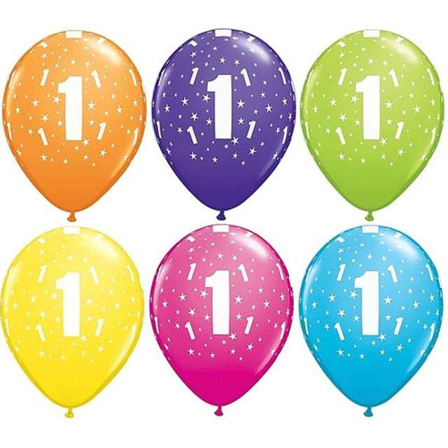 Balony 11", "Liczba  1", QUALATEX, pastel mix tropik, 25 szt