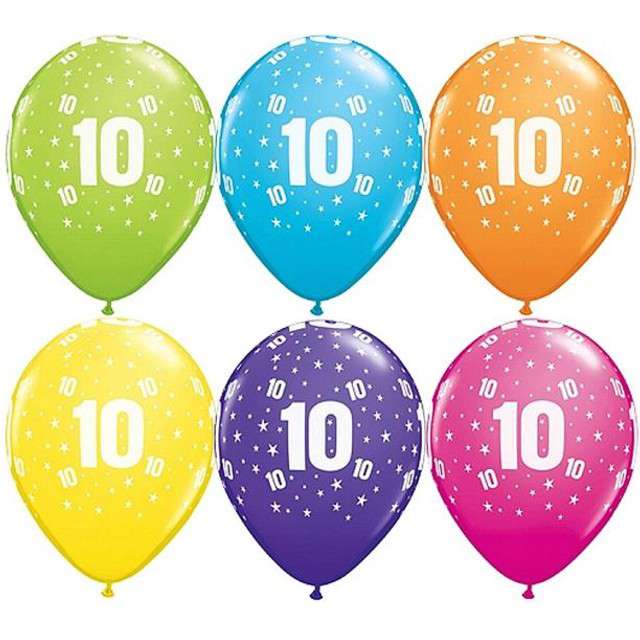 Balony 11", "Liczba 10", QUALATEX, pastel mix tropik, 25 szt