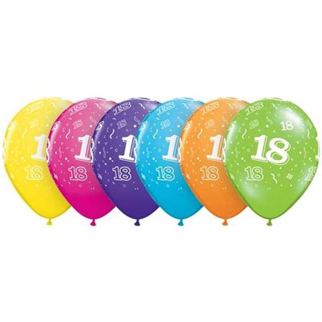 Balony 11", "Liczba 18", QUALATEX, pastel mix tropik, 25 szt