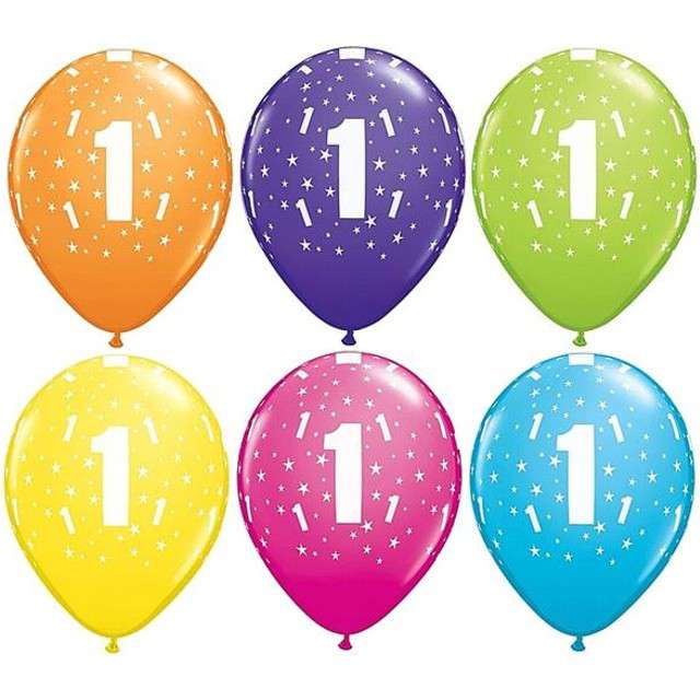 Balony 11", "Liczba  1", QUALATEX, pastel mix tropik, 6 szt