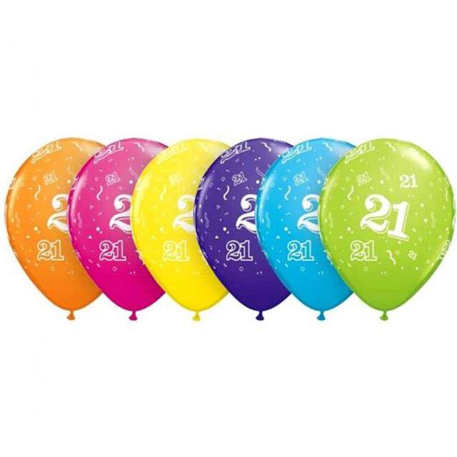 Balony 11", "Liczba 21", QUALATEX, pastel mix tropik, 6 szt
