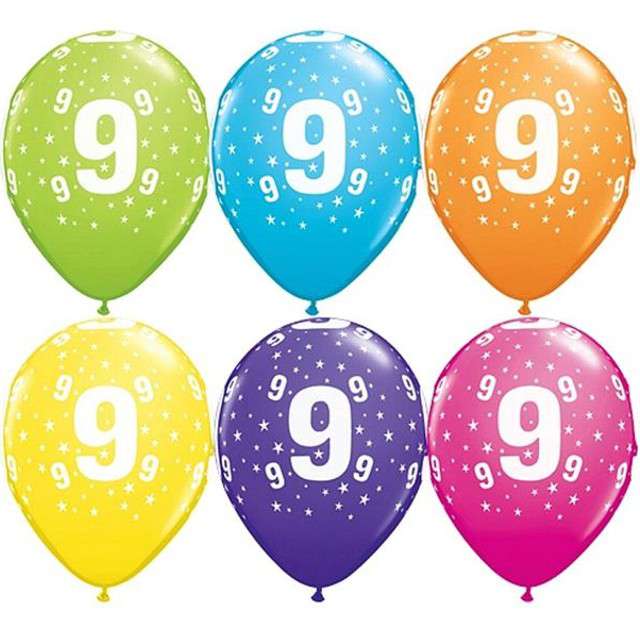 Balony 11", "Liczba  9", QUALATEX, pastel mix tropik, 6 szt