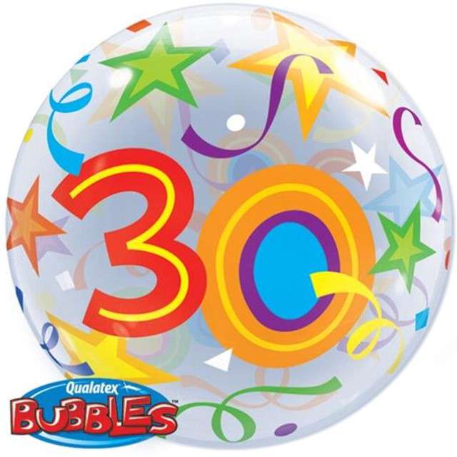 Balon foliowy "Urodziny 30", Qualatex Bubbles, 22"