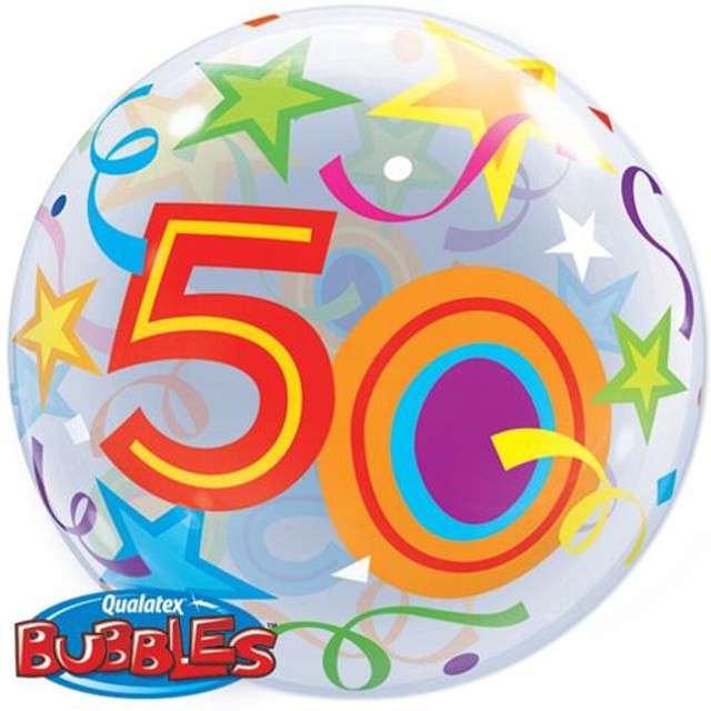 Balon foliowy "Urodziny 50", Qualatex Bubbles, 22"