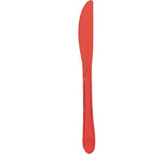 Noże plastikowe czerwone transparentne, 15 cm, 10 szt