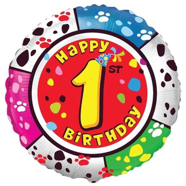 Balon foliowy "Happy Birthday - 1 urodziny", FLEXMETAL, 18" RND
