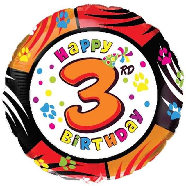 Balon foliowy "Happy Birthday - 3 urodziny", FLEXMETAL, 18" RND