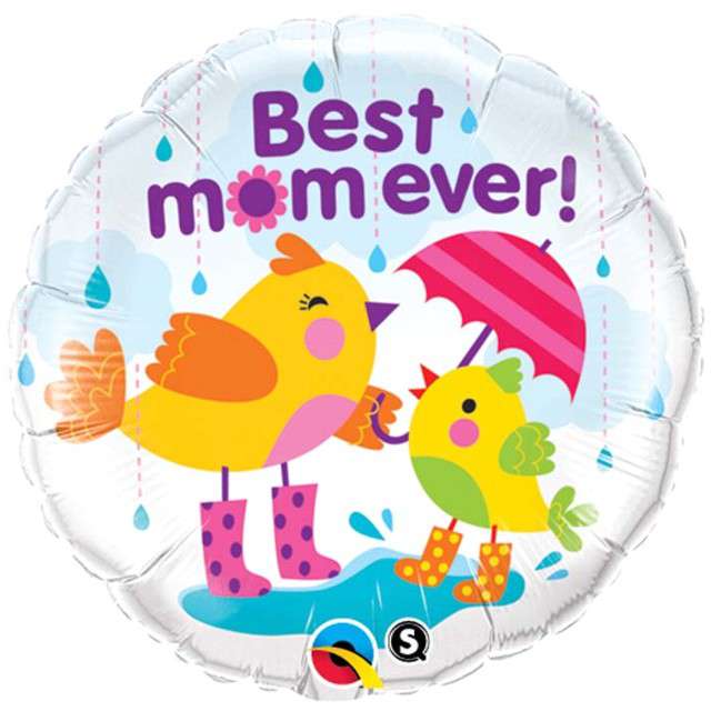 Balon foliowy "Best mom ever!", QUALATEX, 18" RND