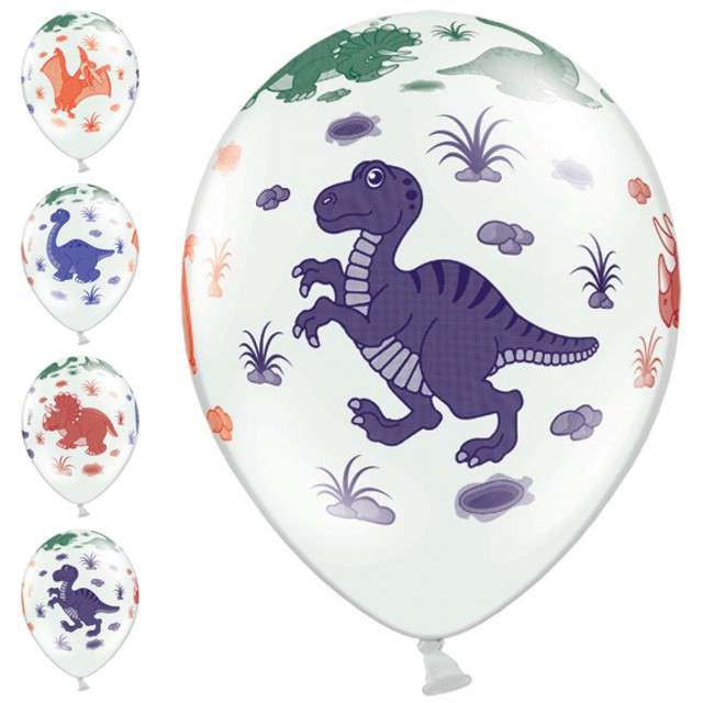 Balony 14", "Dinozaury", STRONG, Pastel White, 6 szt