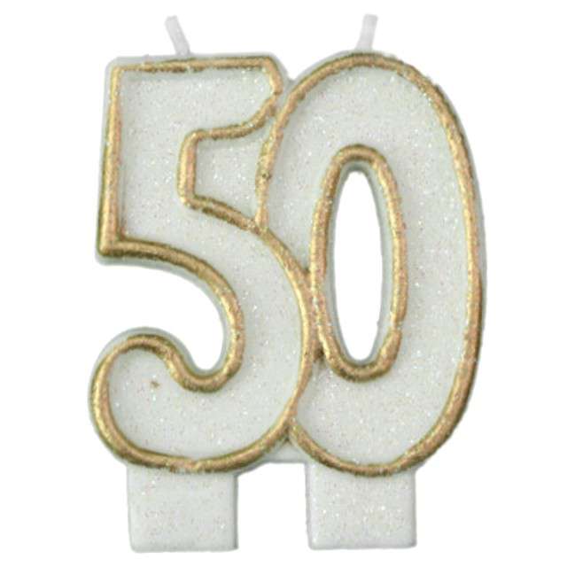 Świeczka na tort "50", ARPEX, złota brokatowa, 6 cm