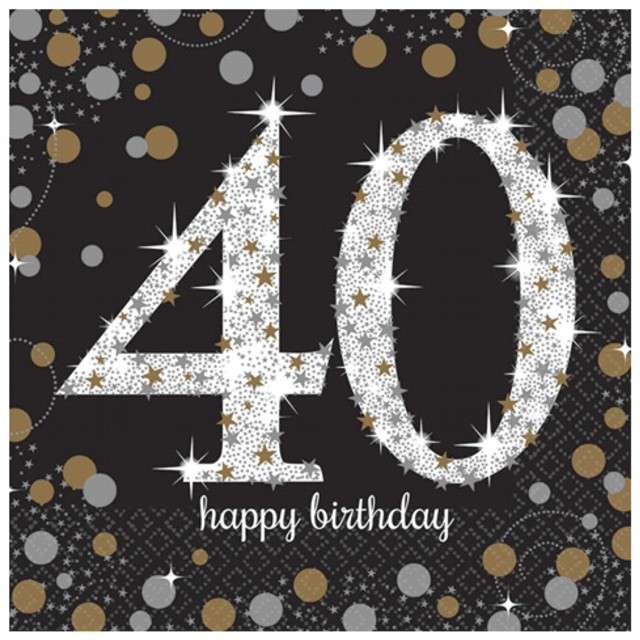 Serwetki "40 Urodziny - Sparkling Celebrations Gold", AMSCAN, 33 cm, 16 szt