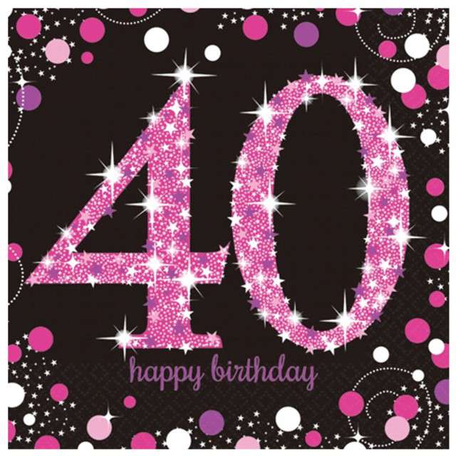 Serwetki "40 Urodziny - Sparkling Celebrations Pink", AMSCAN, 33 cm, 16 szt