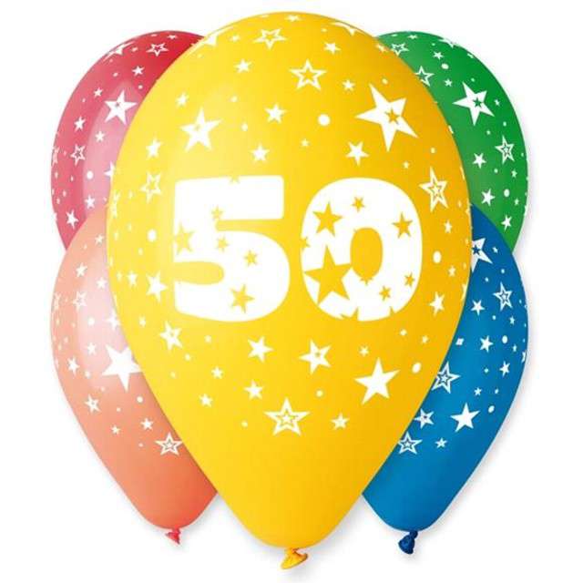 Balony "Liczba 50", pastel mix, Gemar, 12", 5 szt