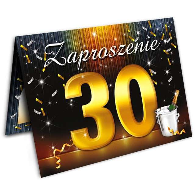 Zaproszenia z kopertą "30 Urodziny - Szampan", DekoracjePolska, 15 x 10,5 cm, 10 szt
