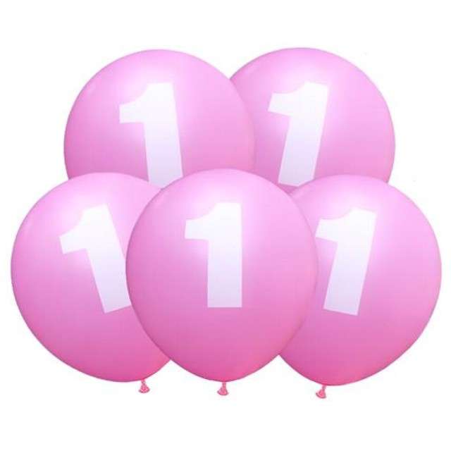 Balony 12", "Liczba  1", różowe, 5 szt