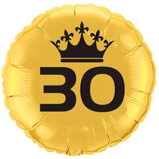 Balon foliowy "Urodziny 30", złoty, 18" RND