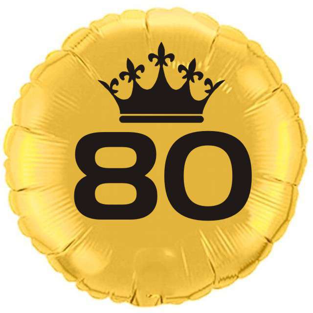 Balon foliowy "Urodziny 80", złoty, 18" RND