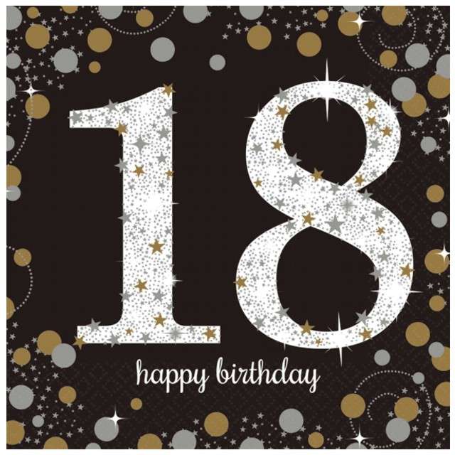 Serwetki "18 Urodziny - Sparkling Celebrations Gold", AMSCAN, 33 cm, 16 szt