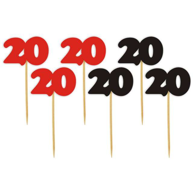 Pikery "20 Urodziny Classic", czerwono-czarne, 6 szt