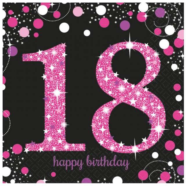 Serwetki "18 Urodziny - Sparkling Celebrations Pink", AMSCAN, 33 cm, 16 szt