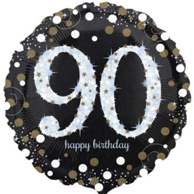 Balon foliowy "Urodziny 90", Sparkling Celebrations Gold, AMSCAN, 18" CIR