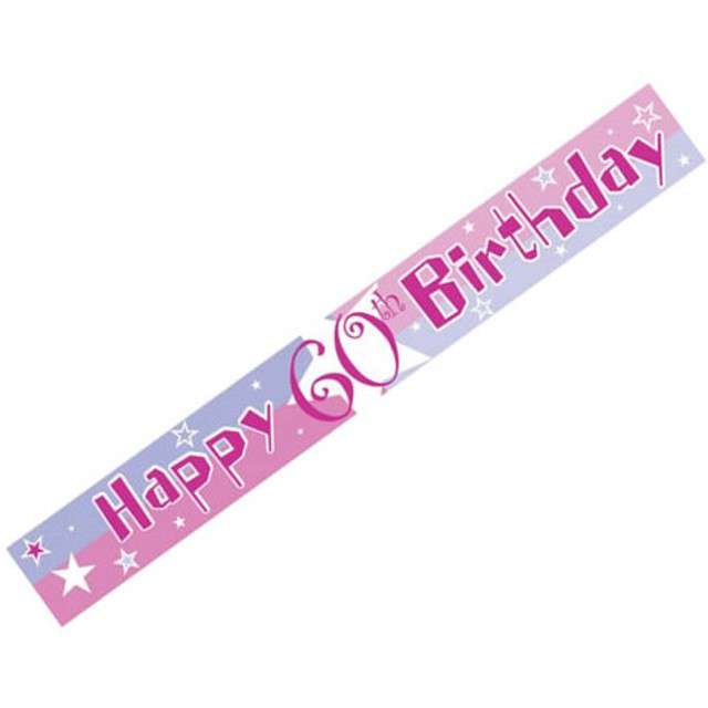 Baner taśma "Urodziny 60", różowy, AMSCAN, 3.65 m
