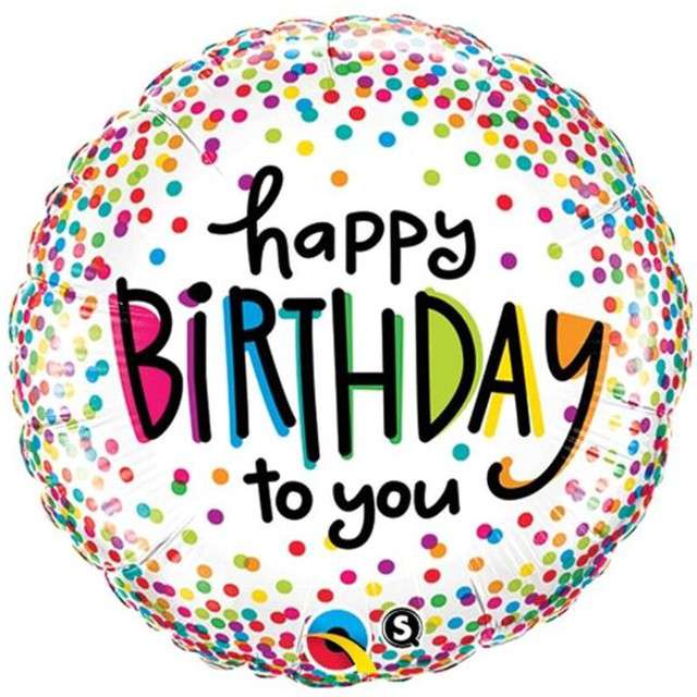 Balon foliowy "Happy Birthday groszki mini", QUALATEX, 18" RND