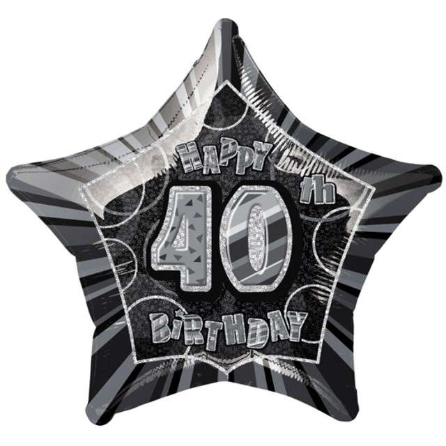 Balon foliowy "Urodziny 40", czarny, UNIQUE, 20" STR