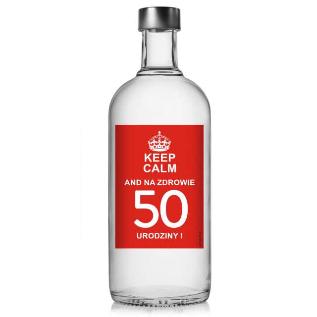 Etykieta na butelkę "Urodziny 50 Keep Calm", 85x120 mm, 5 szt