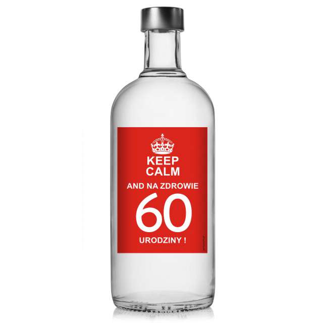 Etykieta na butelkę "Urodziny 60 Keep Calm", 85x120 mm, 5 szt