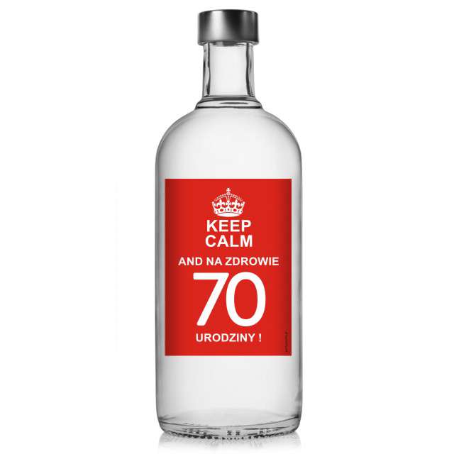 Etykieta na butelkę "Urodziny 70 Keep Calm", 85x120 mm, 5 szt