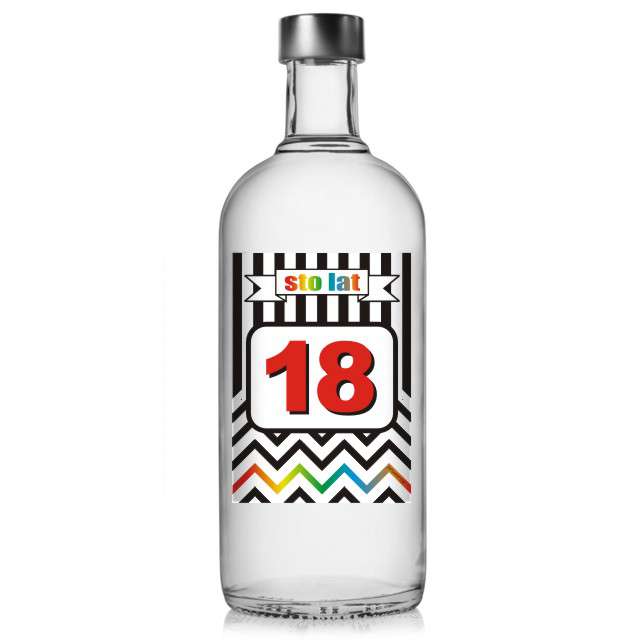 Etykieta na butelkę "Urodziny 18 Chevron", 85x120 mm, 5 szt