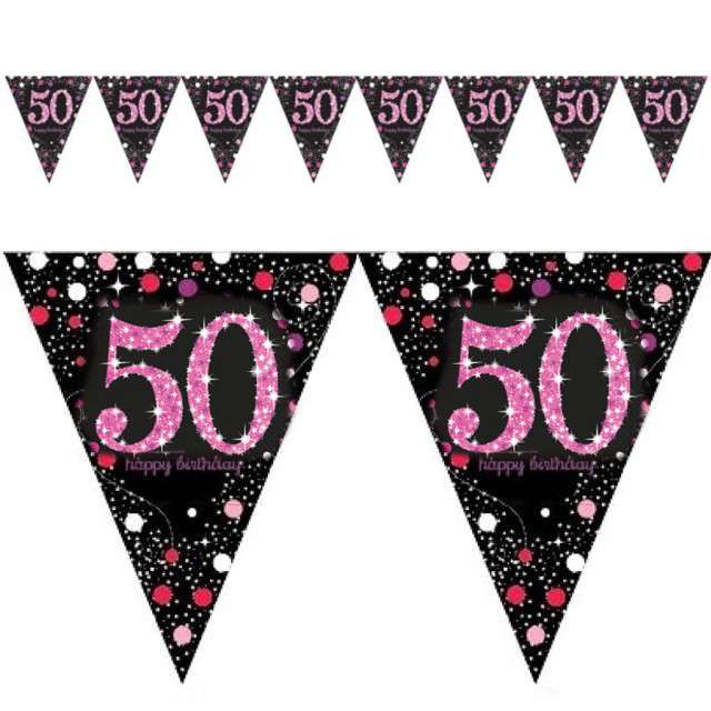 Baner flagi "50 Urodziny - Sparkling Celebrations Pink", AMSCAN, 400 cm