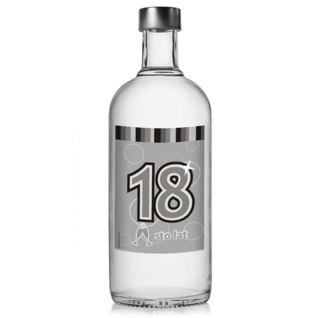 Etykieta na butelkę "Urodziny 18 Silver", 85x120 mm, 5 szt