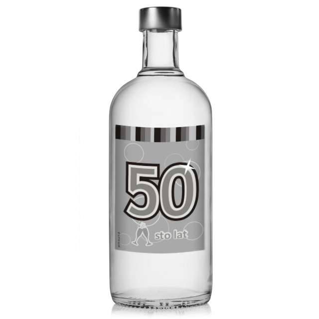 Etykieta na butelkę "Urodziny 50 Silver", 85x120 mm, 5 szt