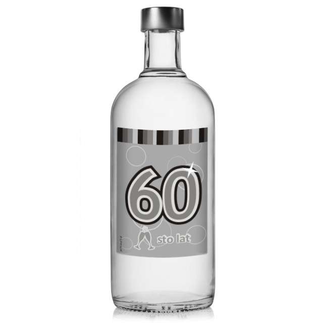Etykieta na butelkę "Urodziny 60 Silver", 85x120 mm, 5 szt