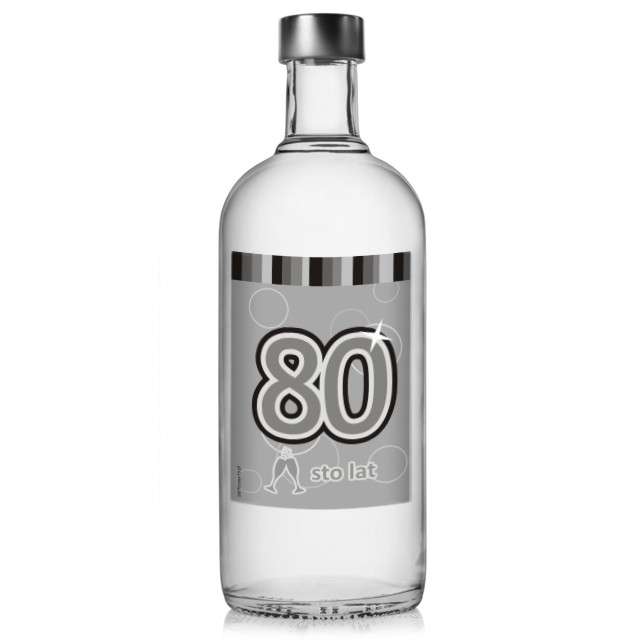 Etykieta na butelkę "Urodziny 80 Silver", 85x120 mm, 5 szt