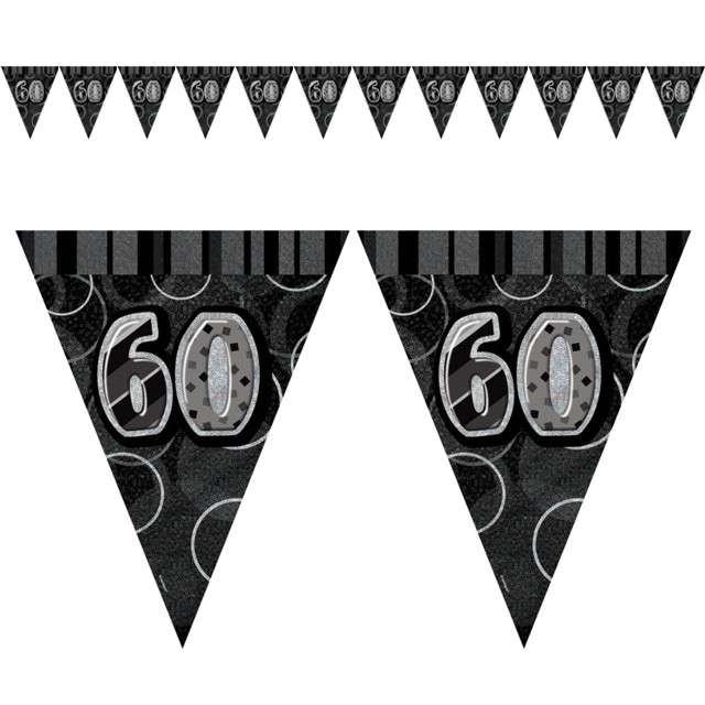 Baner flagi "Urodziny 60 Glitz Black", czarny, 3,6 m