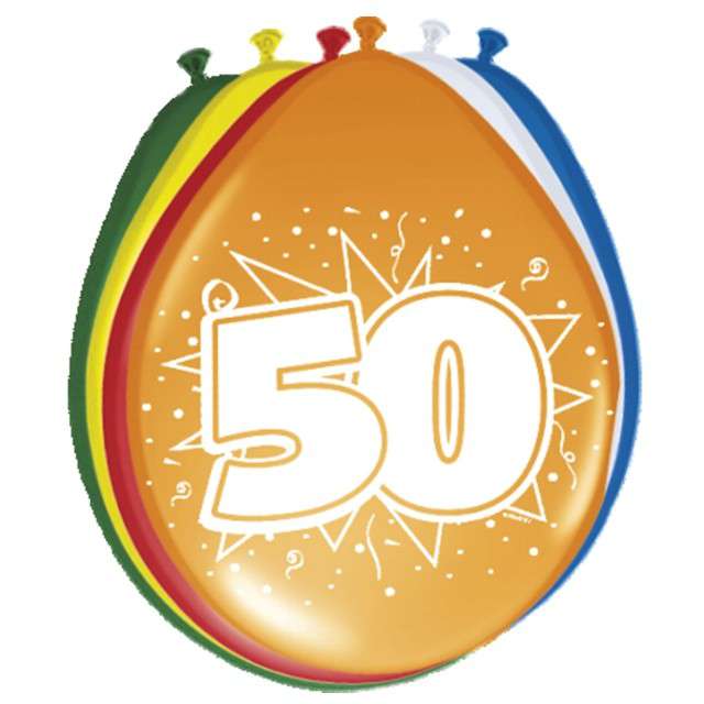 Balony 12", "Urodziny 50", FOLAT, mix pastel, 8 szt