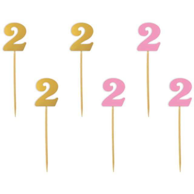 Pikery "Urodziny  2", różowo-złote, 6 szt