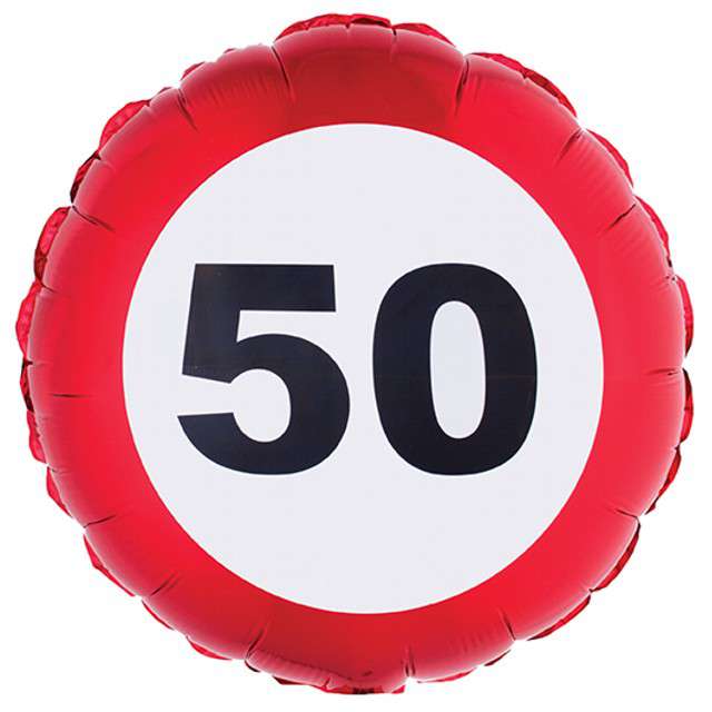 Balon foliowy "Urodziny 50 Traffic Birthday", czerwony, Funny Fashion, 18", RND