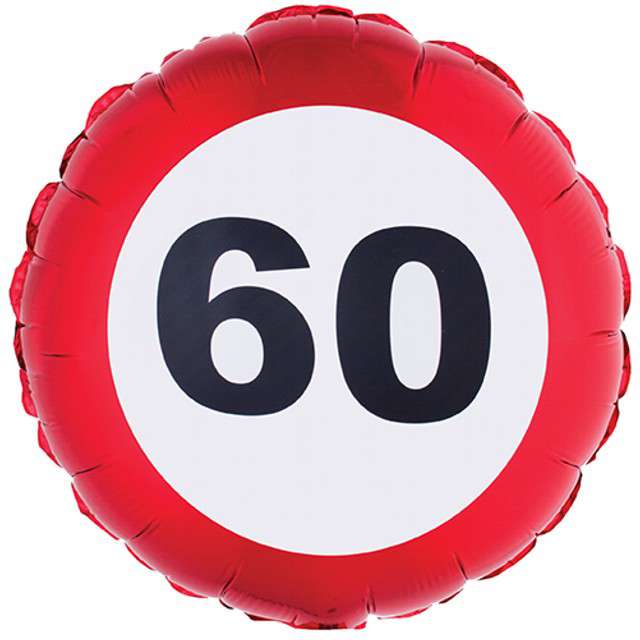 Balon foliowy "Urodziny 60 Traffic Birthday", czerwony, Funny Fashion, 18", RND