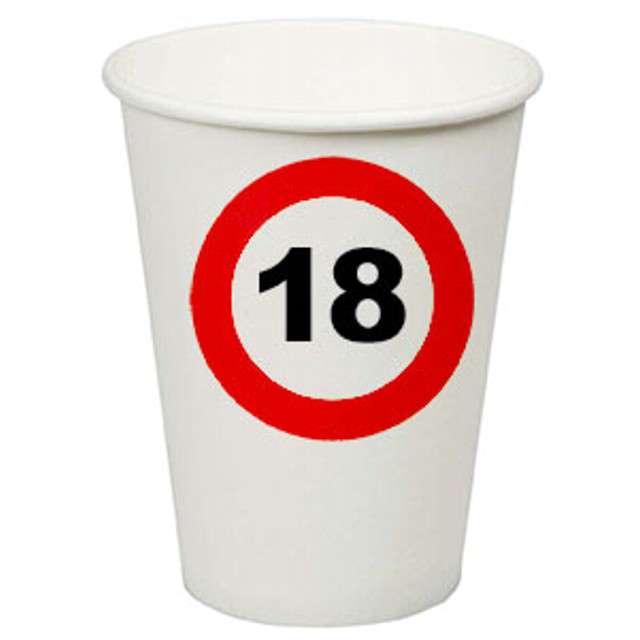 Kubeczki papierowe "18 Traffic Birthday", Funny Fashion, 200 ml, 8 szt