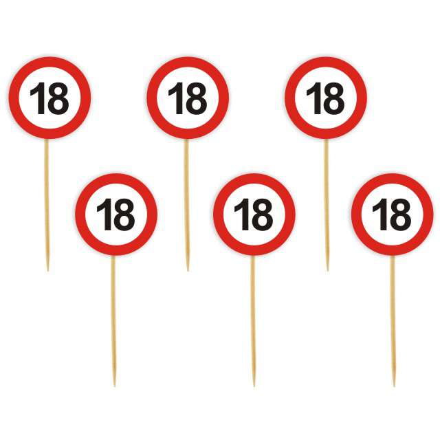 Pikery drewaniane "Urodziny 18 Traffic Birthday", 6 szt