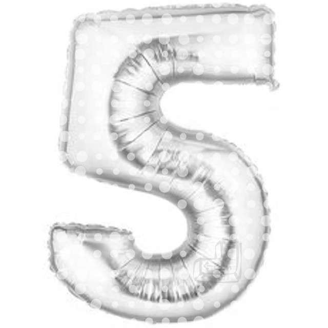 Balon foliowy "Cyfra 5 - kropki", srebrny, Folat, 34", DGT